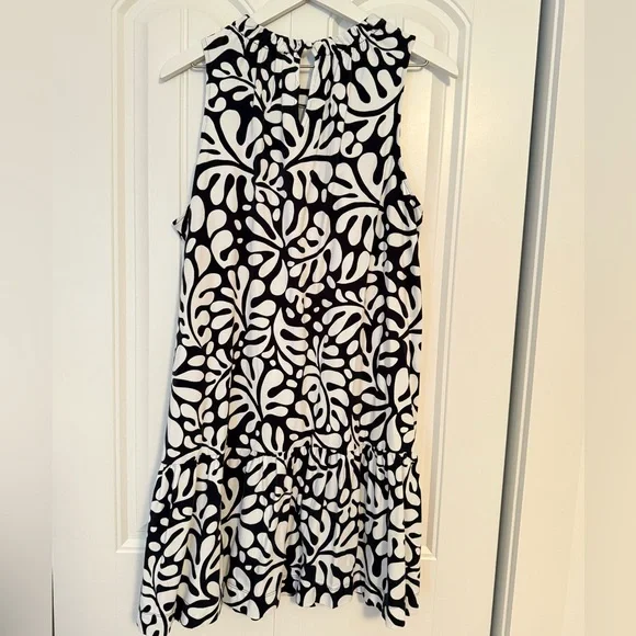 LOFT Black and White Patterned Dress Size Large Groovy Beach - Picture 5 of 8